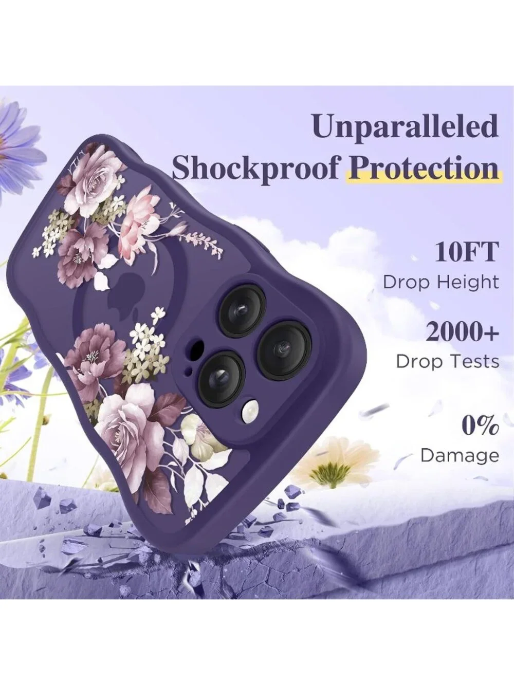 iPhone 14 Pro Cherry Blossoms/Deep Purple Compatible MagSafe Translucent Case